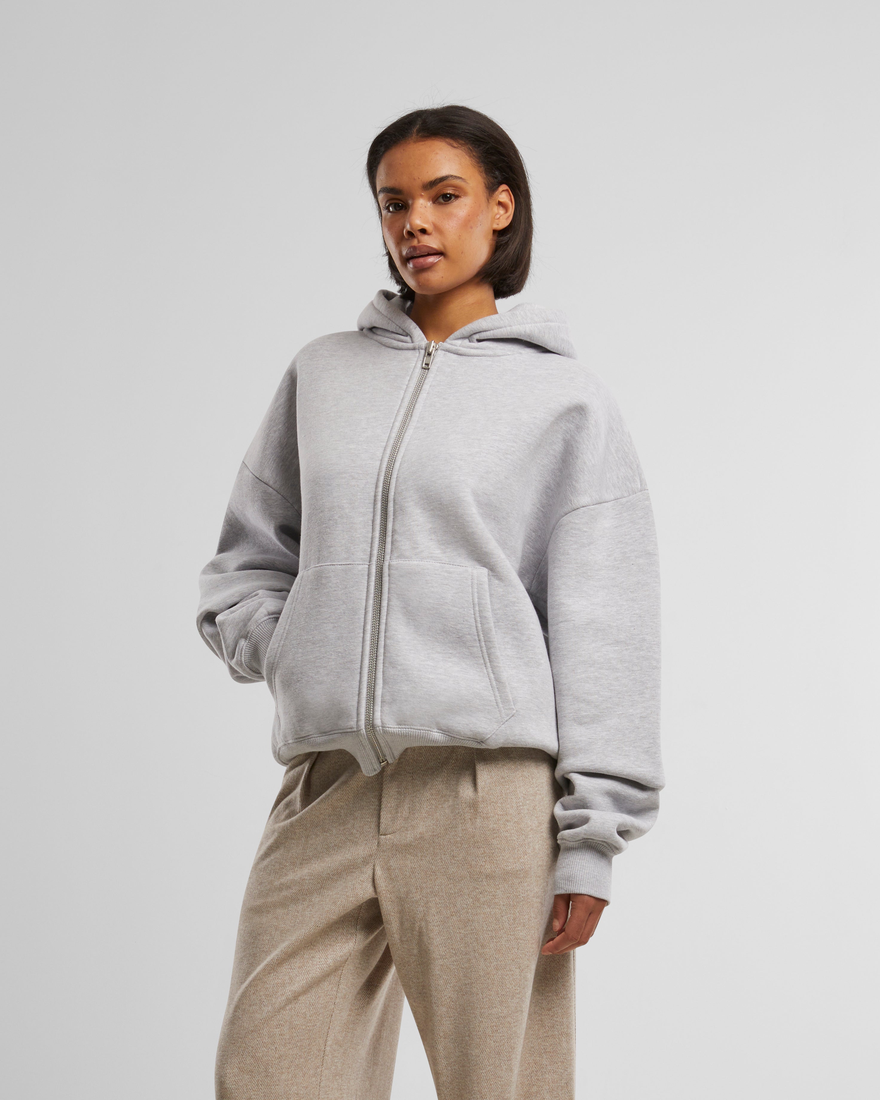 Oversized Zip-Hoodie Grey Melange