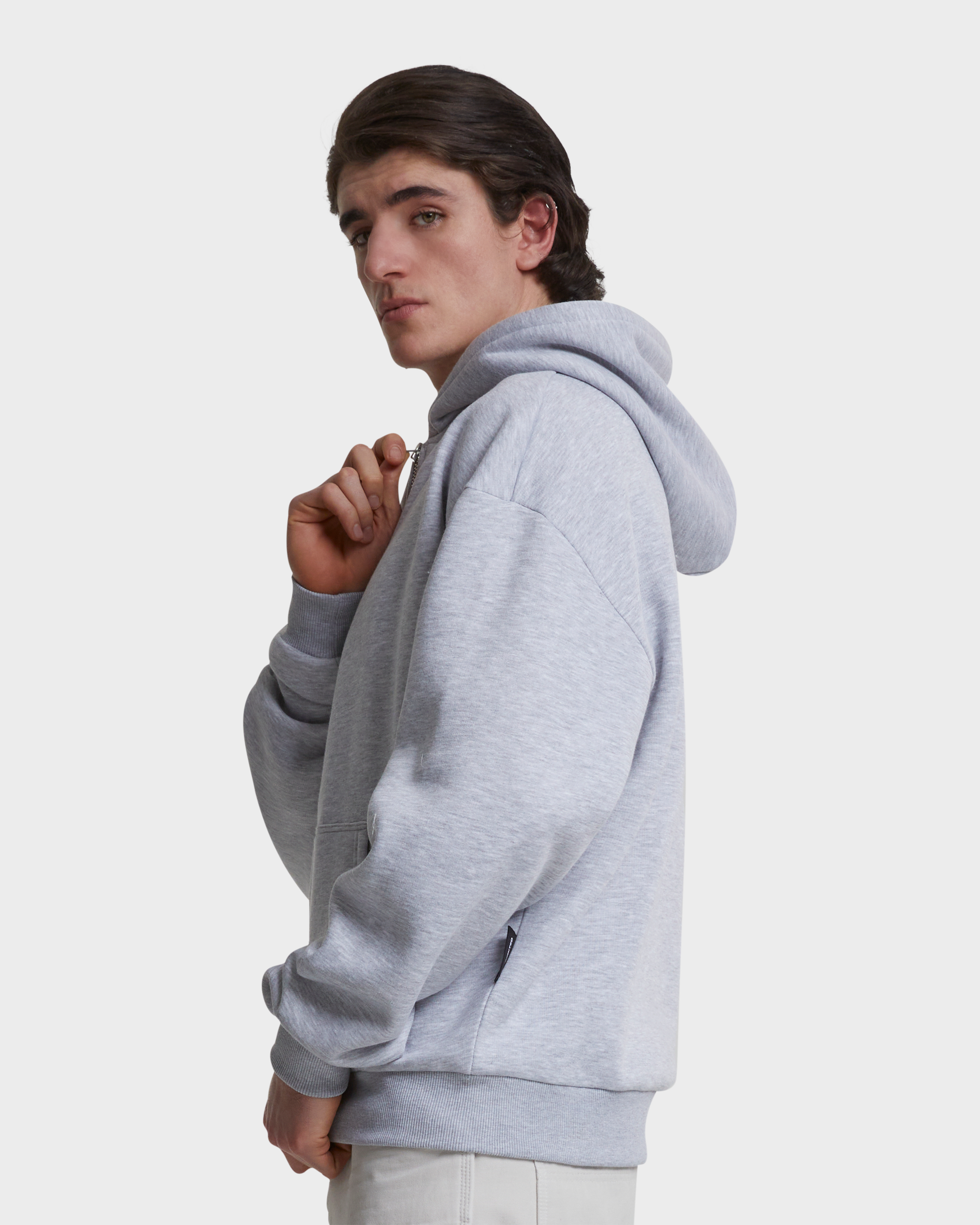 Oversized Zip-Hoodie Grey Melange